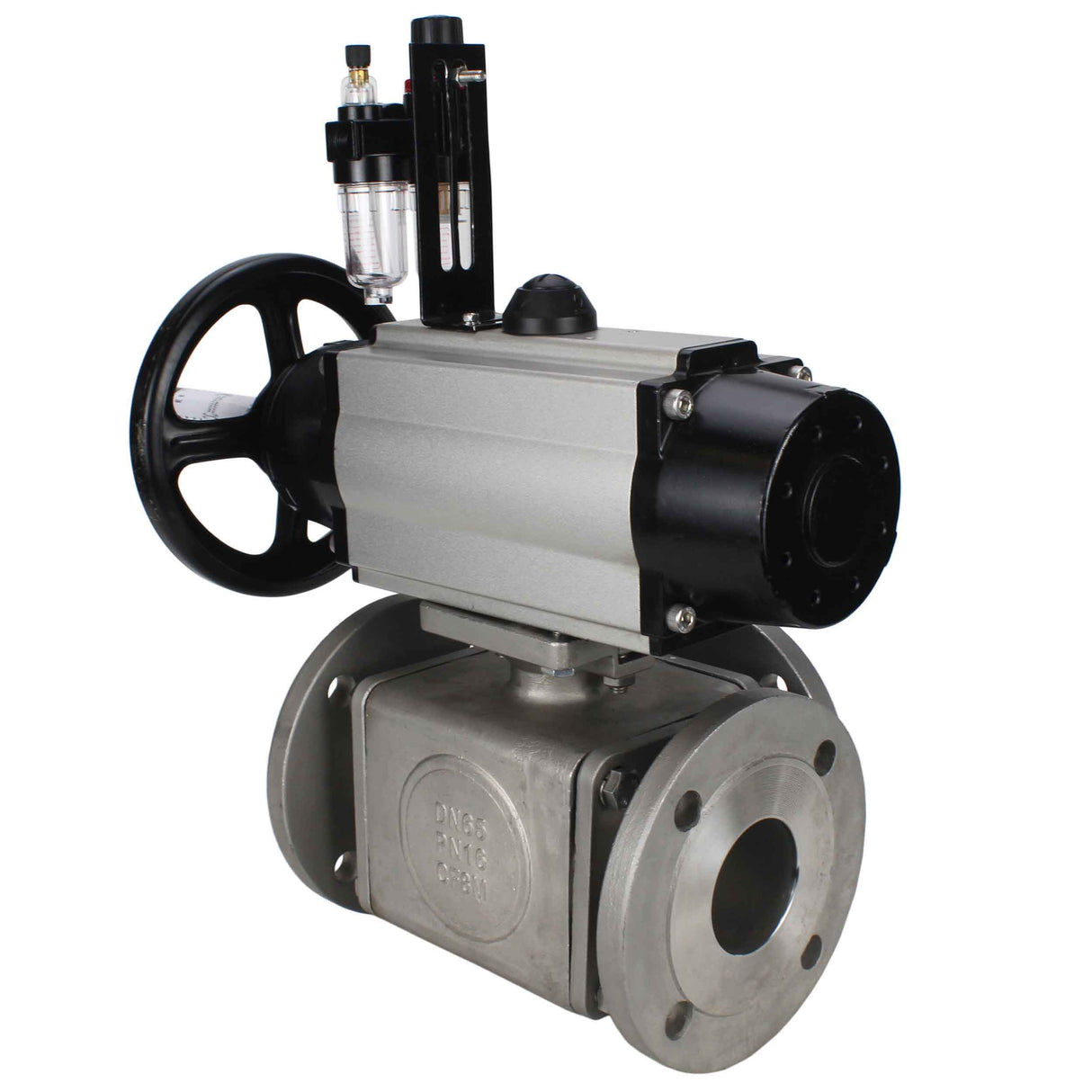 Ball valves Elephant BV3232P(4pc)-FP-3WL-F-ISO-H DN100 16 bar full bore, flanged, body - stainless steel SS316, ISO flange F10/F12, square 19x19, with double pneumatic actuator PA-DA-105-1 action, pneumatic distributor 4M310-08 220V and ATU AFC2000
