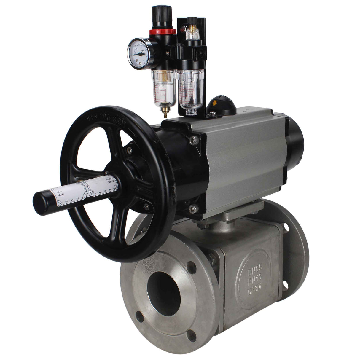 Ball valves Elephant BV3232P(4pc)-FP-3WL-F-ISO-H DN100 16 bar full bore, flanged, body - stainless steel SS316, ISO flange F10/F12, square 19x19, with double pneumatic actuator PA-DA-105-1 action, pneumatic distributor 4M310-08 220V and ATU AFC2000