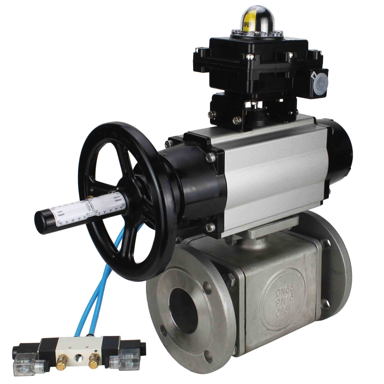 Ball valves Elephant BV3232P(4pc)-FP-3WL-F-ISO-H DN100 16 bar full bore, flanged, body - stainless steel SS316, ISO flange F10/F12, square 19x19, with double pneumatic actuator PA-DA-105-1 action, pneumatic distributor 4V320-8 220V and LSU APL-410N EX