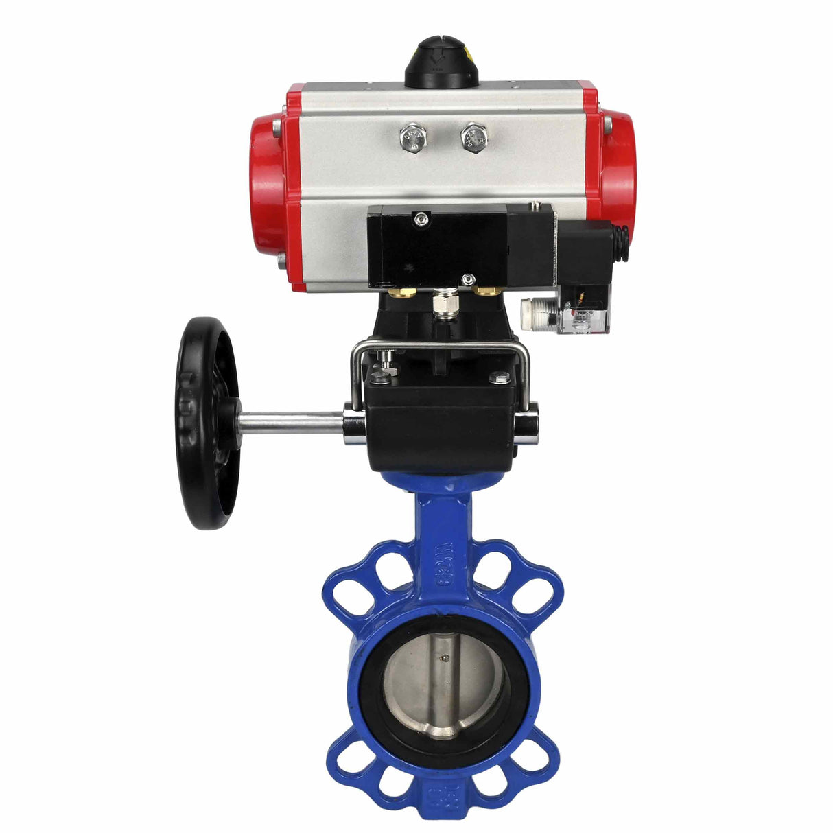 Vanne papillon d'eau Elephant st-316l-viton-da-4m310-24v-hdm, matériau du corps - acier au carbone WCB, matériau du disque - acier inoxydable AISI 316L, joint - VITON, actionné par actionneur pneumatique