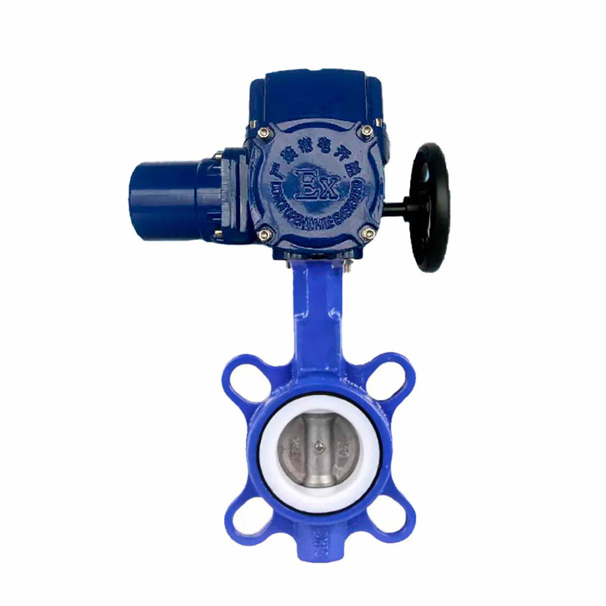 Vanne papillon d'eau Elephant WCB-316L-PTFE matériau du corps - Acier au carbone WCB, matériau du disque - Acier inoxydable AISI 316L, joint - PTFE avec actionneur électrique 1/4 de tour Elephant QT-W (M) EX 220V