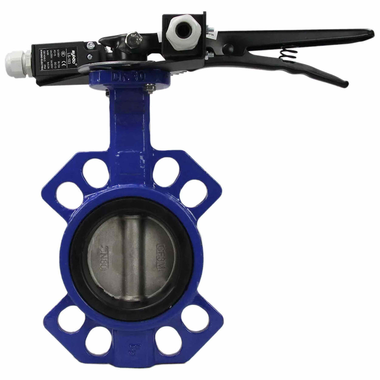 Water Butterfly Valve Elephant WCB-316L-EPDM body material - Carbon steel WCB, disk material - Stainless steel aisi 316l, seal - EPDM with handle, two limit switches LS-103 250V and a bracket for mounting limit switches