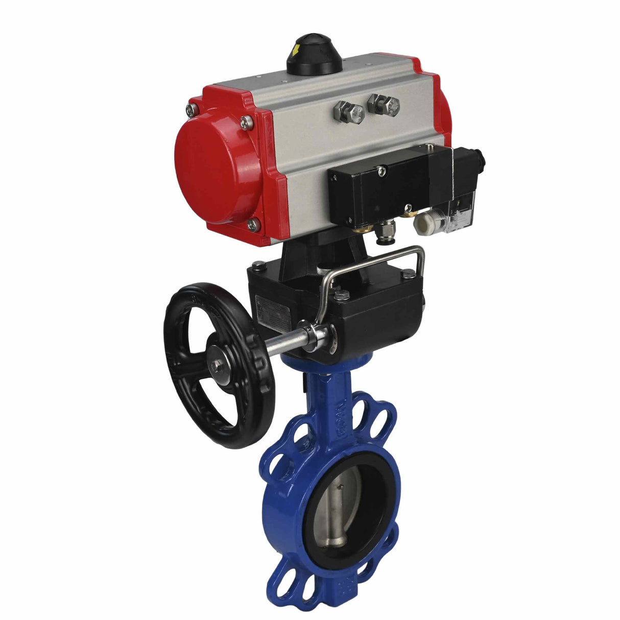Vanne papillon d'eau Elephant st-316l-viton-da-4m310-24v-hdm, matériau du corps - acier au carbone WCB, matériau du disque - acier inoxydable AISI 316L, joint - VITON, actionné par actionneur pneumatique