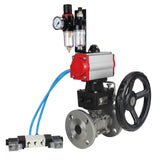 Ball valves Elephant BV3131P(3pc)-FP-F-ISO-H DN15-40 16 bar, three-piece full bore flanged, stainless steel SS304, PTFE, with double-acting PA-DA pneumatic actuator, with pneumatic distributor 4V320-08 220V, manual DNbler MON1-250-T26-ISO, with ATU AFC20