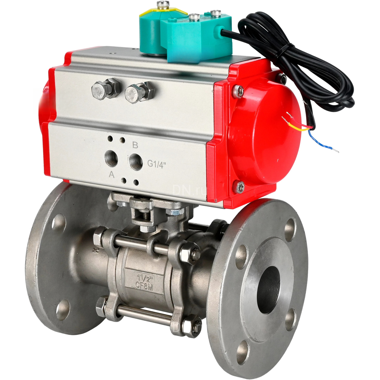 Ball valves Elephant BV3232P(3pc)-FP-F-ISO-H DN15-100 16/40 bar full-bore three-piece, flanged, 316 stainless steel, seal - PTFE, with pneumatic actuator PA-SA and ALS200D magnetic switch