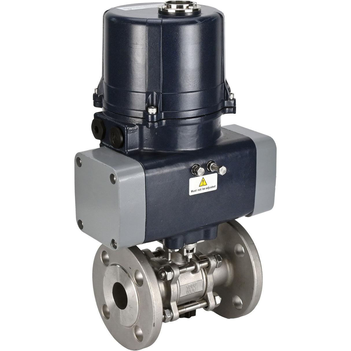 Ball valves Elephant BV3131P(3pc)-FP-F-ISO-H full bore, three-piece, flanged, body - stainless steel SS304, seal - PTFE, with electric quarter turn actuator Elephant QTSA-N-EM-O0-220VAC