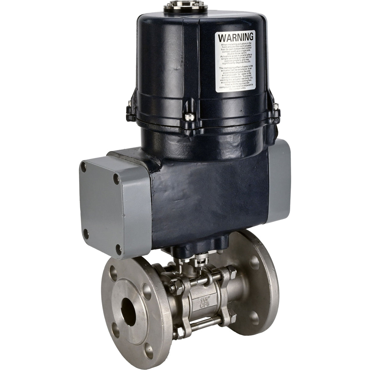 Ball valves Elephant BV3131P(3pc)-FP-F-ISO-H full bore, three-piece, flanged, body - stainless steel SS304, seal - PTFE, with electric quarter turn actuator Elephant QTSA-N-EM-O0-220VAC