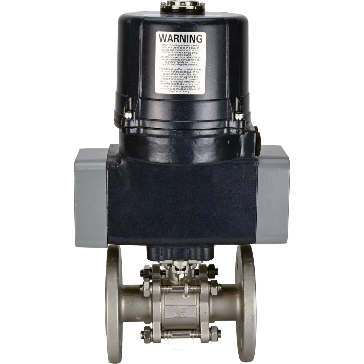 Ball valves Elephant BV3131P(3pc)-FP-F-ISO-H full bore, three-piece, flanged, body - stainless steel SS304, seal - PTFE, with electric quarter turn actuator Elephant QTSA-N-EM-O0-220VAC