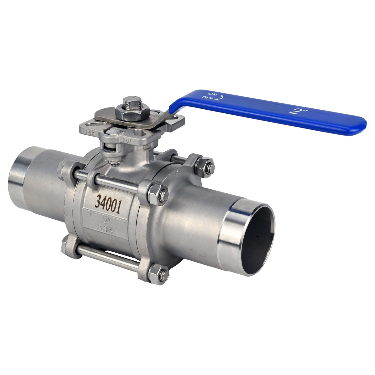Robinets à boisseau sphérique Elephant BV3131P(3pc)-FP-W-ISO-H en acier inoxydable SS304, à passage intégral, en trois parties, joint - PTFE, soudé, avec poignée