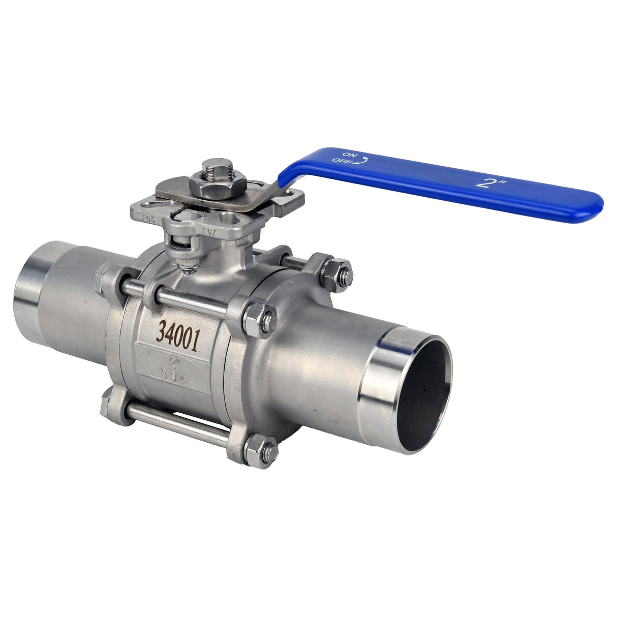 Robinets à boisseau sphérique Elephant BV3131P(3pc)-FP-W-ISO-H en acier inoxydable SS304, à passage intégral, en trois parties, joint - PTFE, soudé, avec poignée