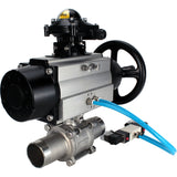 Ball valves Elephant BV3232P(3pc)-FP-W-ISO-H LONG,  body material - Stainless steel AISI 316, seal - PTFE / PTFE / Teflon, with pneumatic actuator double action PA-DA-105-1, 4V320-08 220V, LSU APL-210N