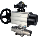 Ball valves Elephant BV3232P(3pc)-FP-W-ISO-H LONG,  body material - Stainless steel AISI 316, seal - PTFE / PTFE / Teflon, with pneumatic actuator double action PA-DA-105-1, 4V320-10 220V, LSU APL-210N