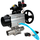 Ball valves Elephant BV3232P(3pc)-FP-W-ISO-H LONG,  body material - Stainless steel AISI 316, seal - PTFE / PTFE / Teflon, with pneumatic actuator double action PA-DA-105-1, 4V320-08 220V, LSU APL-210N, ATU AFC2000