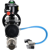 Ball valves Elephant BV3131P(3pc)-FP-W-ISO-H LONG,  body material - Stainless steel AISI 304, seal - PTFE / PTFE / Teflon, with pneumatic actuator double action PA-DA-105-1, 4V320-08 220V, LSU APL-510N Ex
