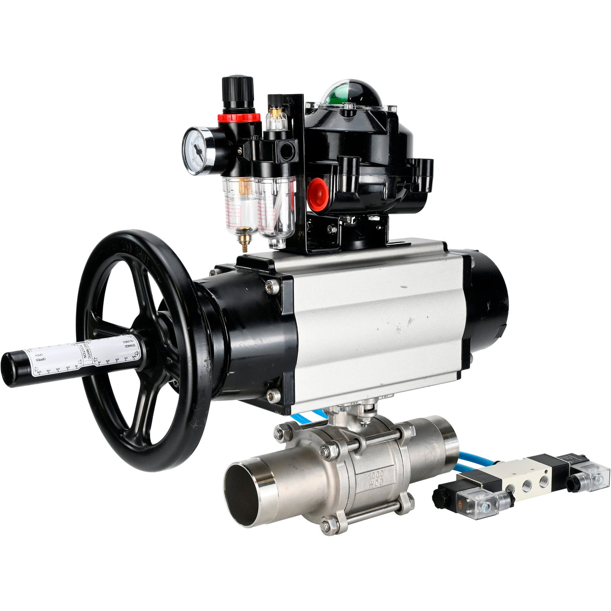 Ball valves Elephant BV3232P(3pc)-FP-W-ISO-H LONG,  body material - Stainless steel AISI 316, seal - PTFE / PTFE / Teflon, with pneumatic actuator double action PA-DA-105-1, 4V320-10 220V, LSU APL-510N Ex, ATU AFC2000
