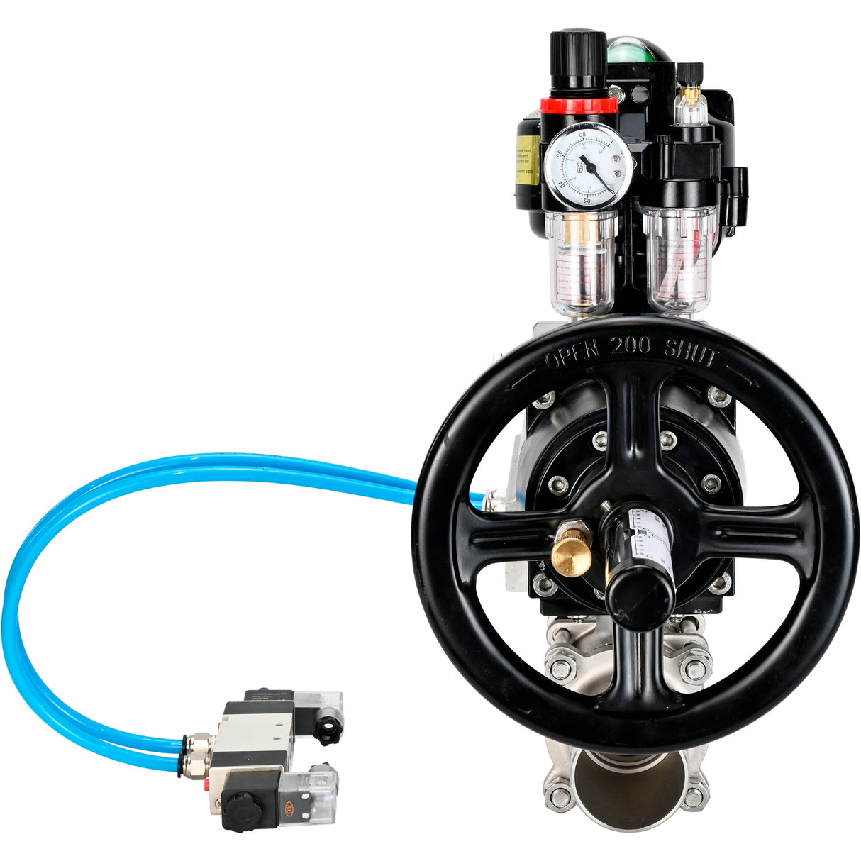 Ball valves Elephant BV3232P(3pc)-FP-W-ISO-H LONG,  body material - Stainless steel AISI 316, seal - PTFE / PTFE / Teflon, with pneumatic actuator double action PA-DA-105-1, 4V320-10 220V, LSU APL-510N Ex, ATU AFC2000