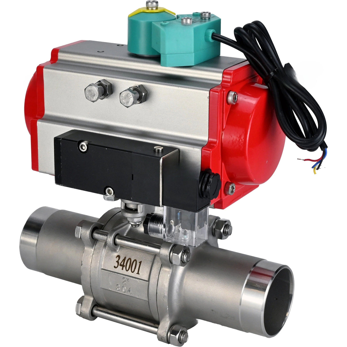 Ball valves Elephant BV3131P(3pc)-FP-W-ISO-H LONG DN10-150 63/40/25/16 bar full bore, body - 304 stainless steel, seal - PTFE, for welding, with PA-DA pneumatic actuator, pneumatic distributor 4M310-08 220V and ALS200D magnetic switch