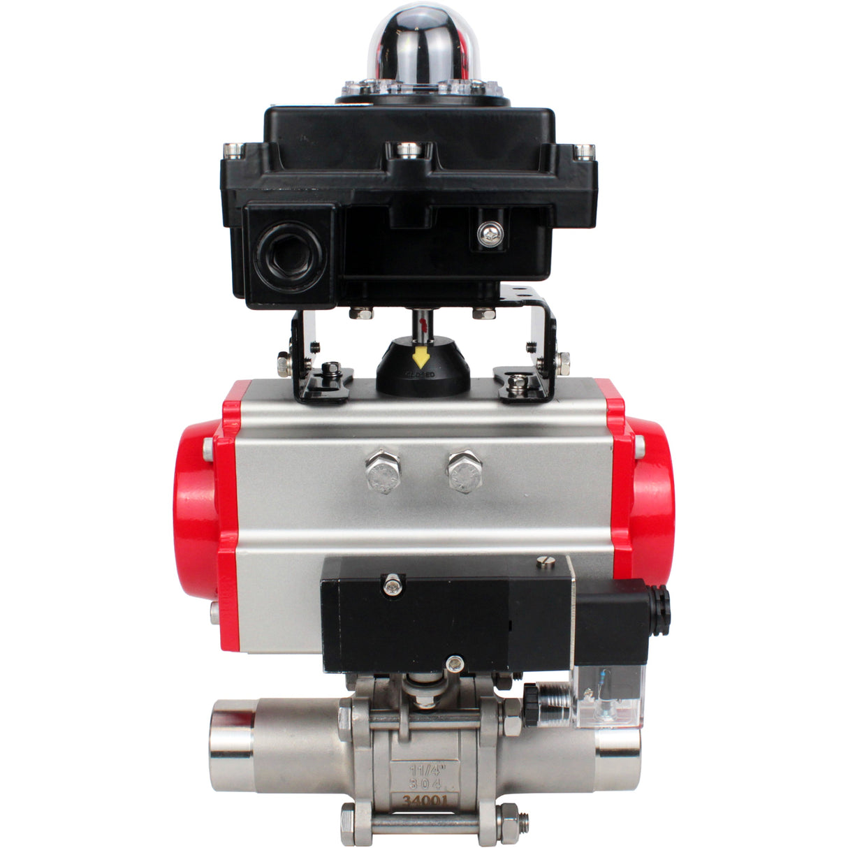 Vannes à boisseau sphérique Elephant BV3131P(3pc)-FP-W-ISO-H LONG à passage intégral, corps - acier inoxydable 304, soudé, avec actionneur pneumatique Elephant PA-SA, distributeur pneumatique 4M310-08 220V et bloc de fin de course APL-410N EX