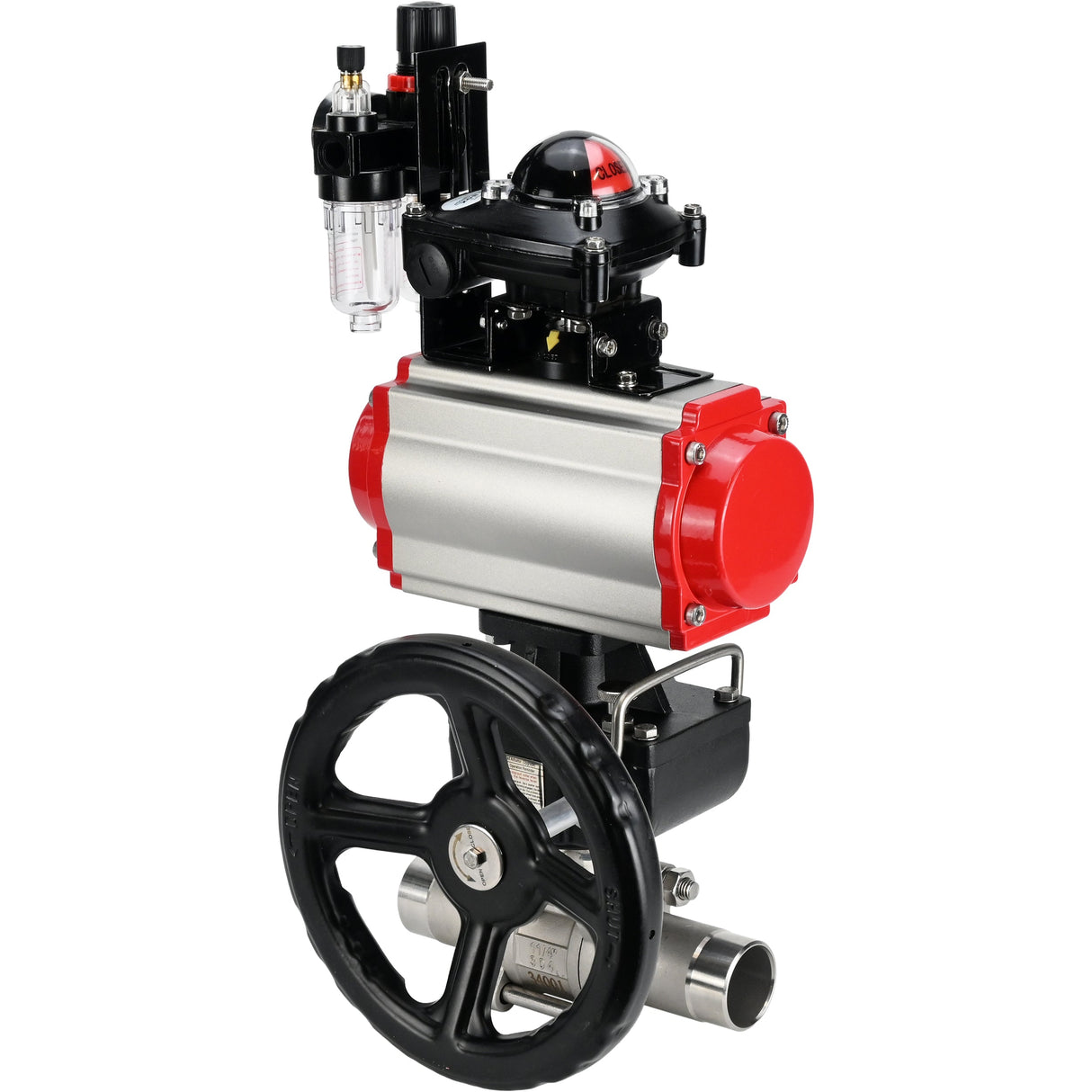 Vannes à boisseau sphérique Elephant BV3131P(3pc)-FP-W-ISO-H LONG DN50-150 passage intégral, corps - acier inoxydable 304, à souder, avec actionneur pneumatique PA-DA, distributeur pneumatique 4M310-08 24V, réducteur MON, BKV APL-210N et BPV AFC2000