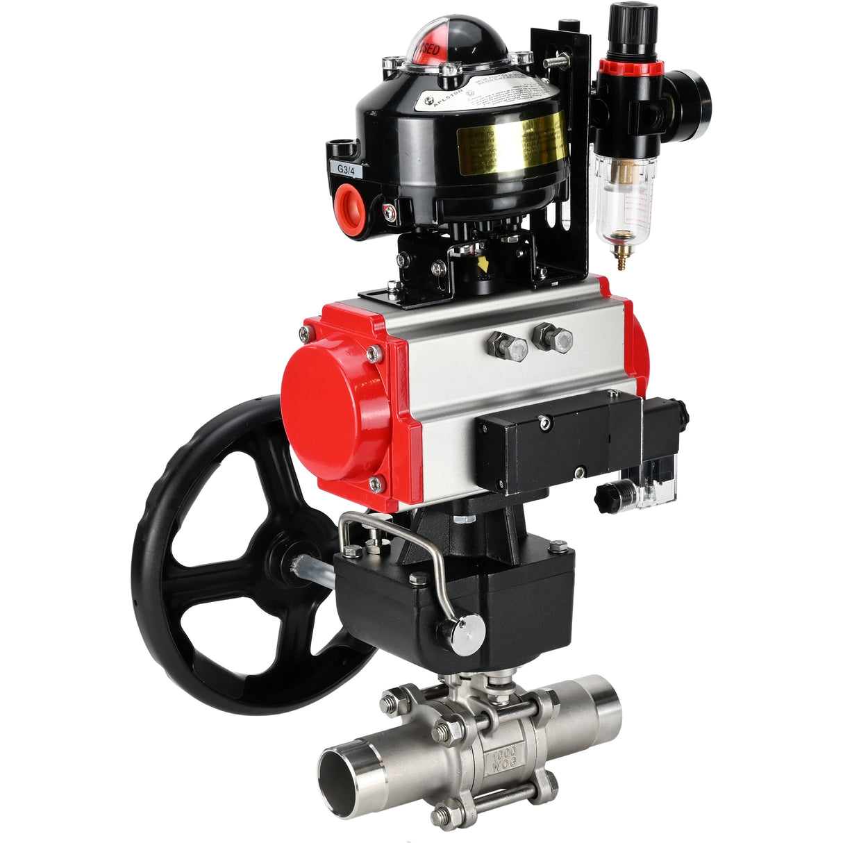 Vannes à boisseau sphérique Elephant BV3131P(3pc)-FP-W-ISO-H LONG DN50-150 passage intégral, corps - acier inoxydable 304, à souder, avec actionneur pneumatique PA-DA, distributeur pneumatique 4M310-08 24V, réducteur MON, BKV APL-510N EX et BPV AFC2000