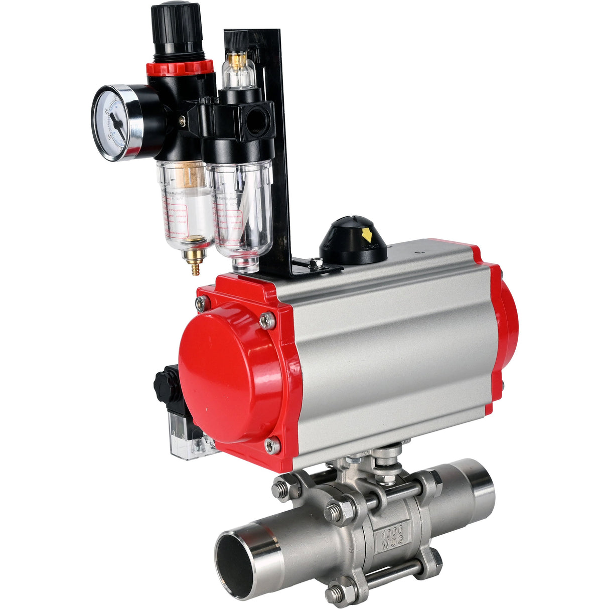 Vannes à boisseau sphérique Elephant BV3131P(3pc)-FP-W-ISO-H LONG à passage intégral, corps - acier inoxydable 304, à souder, avec actionneur pneumatique Elephant PA-SA, distributeur pneumatique 4M310-08 24V et BPV AFC2000