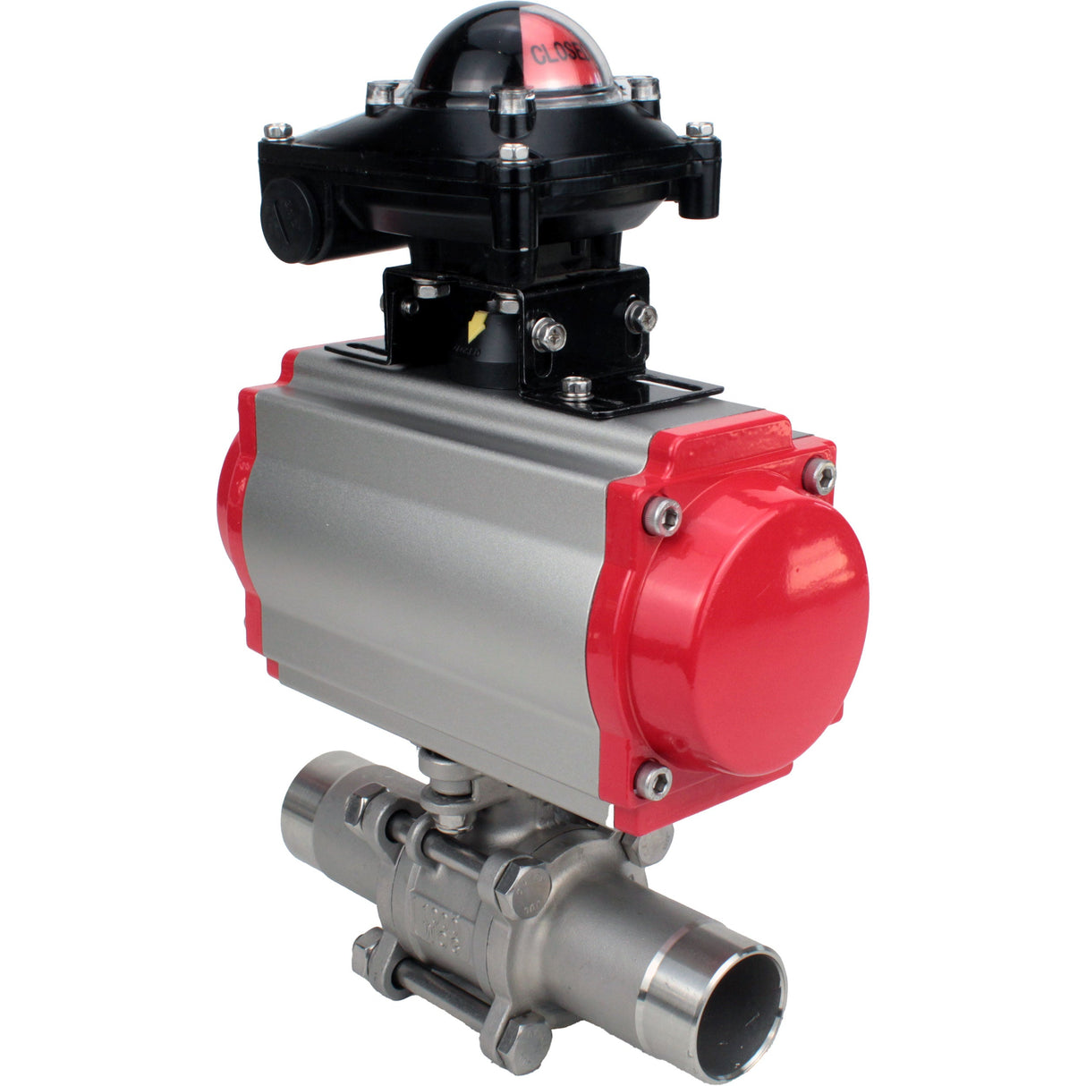 Vannes à boisseau sphérique Elephant BV3131P(3pc)-FP-W-ISO-H LONG à passage intégral, corps - acier inoxydable 304, à souder, avec actionneur pneumatique Elephant PA-SA, distributeur pneumatique 4M310-08 24V et bloc de fin de course APL-210N