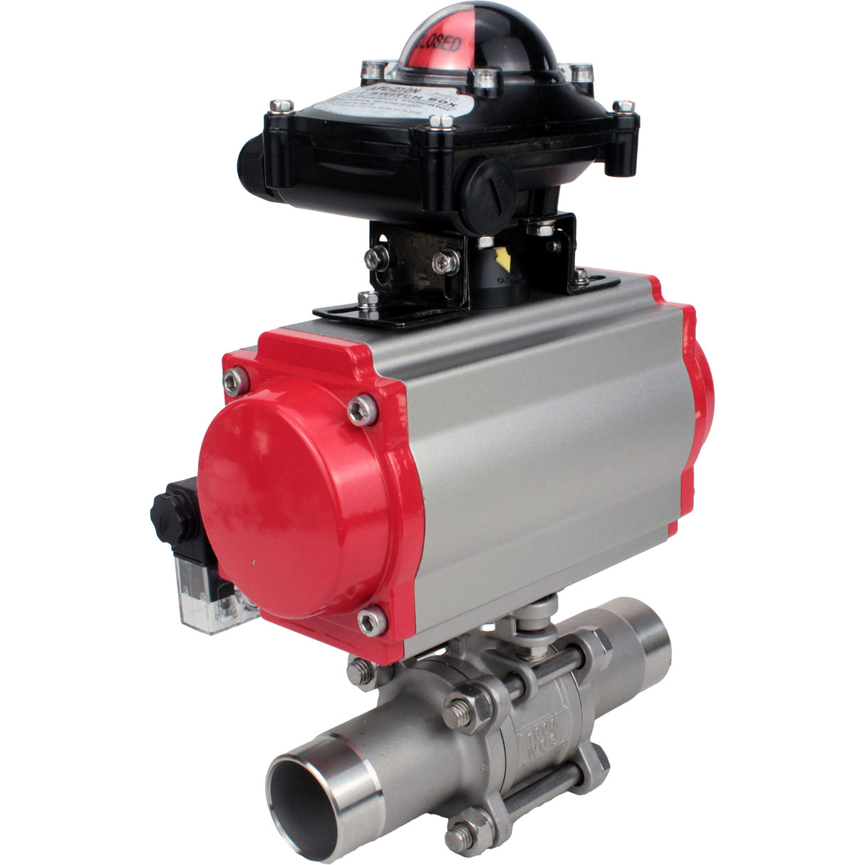 Vannes à boisseau sphérique Elephant BV3131P(3pc)-FP-W-ISO-H LONG à passage intégral, corps - acier inoxydable 304, à souder, avec actionneur pneumatique Elephant PA-SA, distributeur pneumatique 4M310-08 24V et bloc de fin de course APL-210N