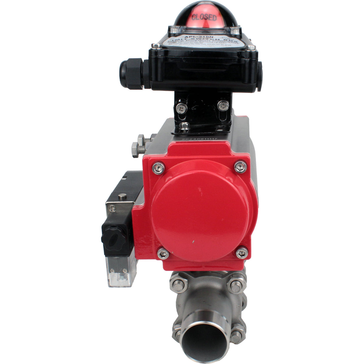 Vannes à boisseau sphérique Elephant BV3131P(3pc)-FP-W-ISO-H LONG à passage intégral, corps - acier inoxydable 304, à souder, avec actionneur pneumatique Elephant PA-SA, distributeur pneumatique 4M310-08 24V et bloc de fin de course APL-210N