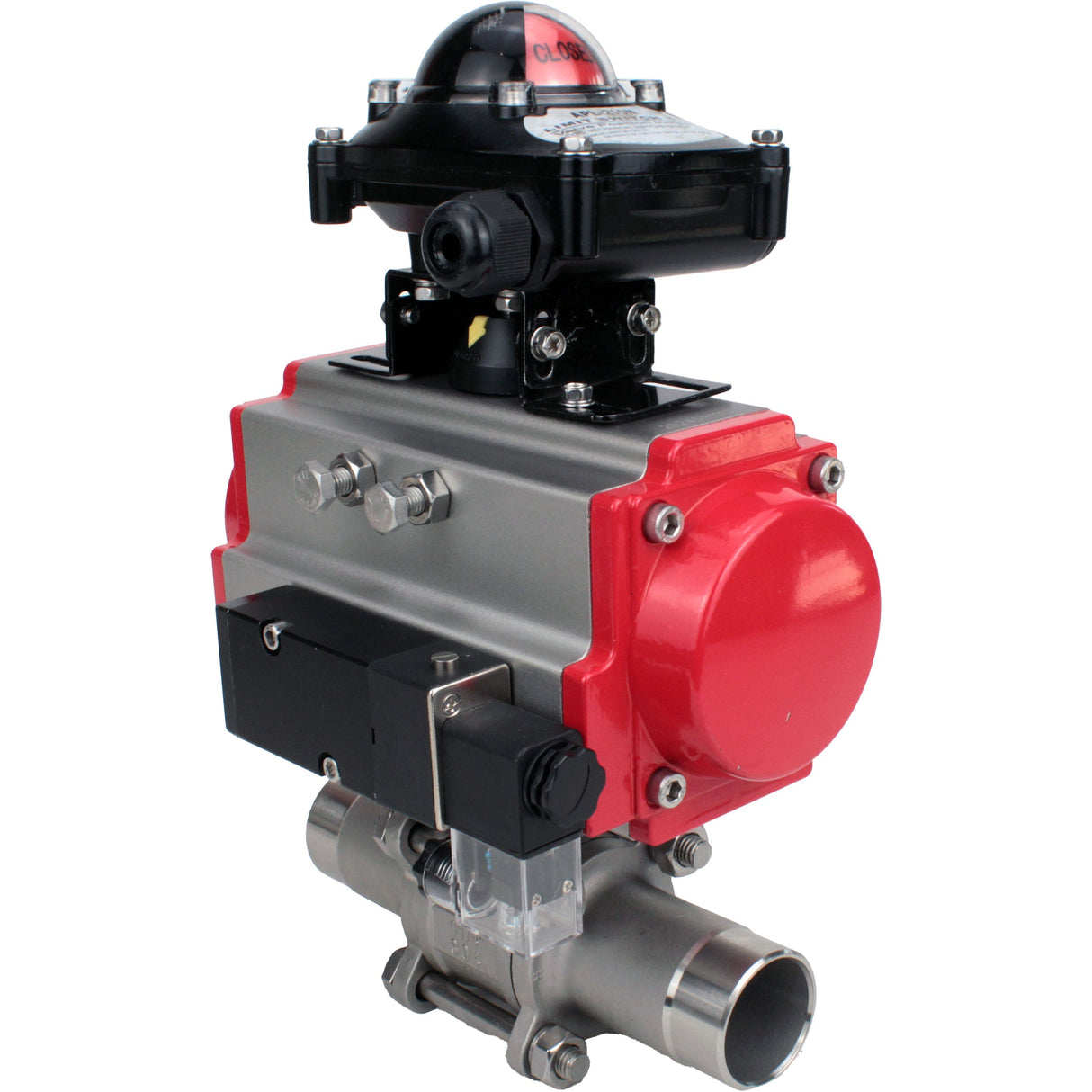 Vannes à boisseau sphérique Elephant BV3131P(3pc)-FP-W-ISO-H LONG à passage intégral, corps - acier inoxydable 304, à souder, avec actionneur pneumatique Elephant PA-SA, distributeur pneumatique 4M310-08 24V et bloc de fin de course APL-210N