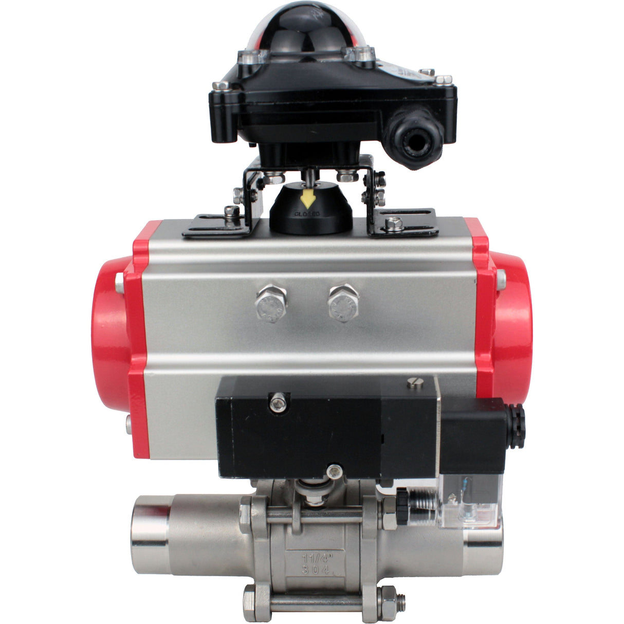 Vannes à boisseau sphérique Elephant BV3131P(3pc)-FP-W-ISO-H LONG à passage intégral, corps - acier inoxydable 304, à souder, avec actionneur pneumatique Elephant PA-SA, distributeur pneumatique 4M310-08 24V et bloc de fin de course APL-210N