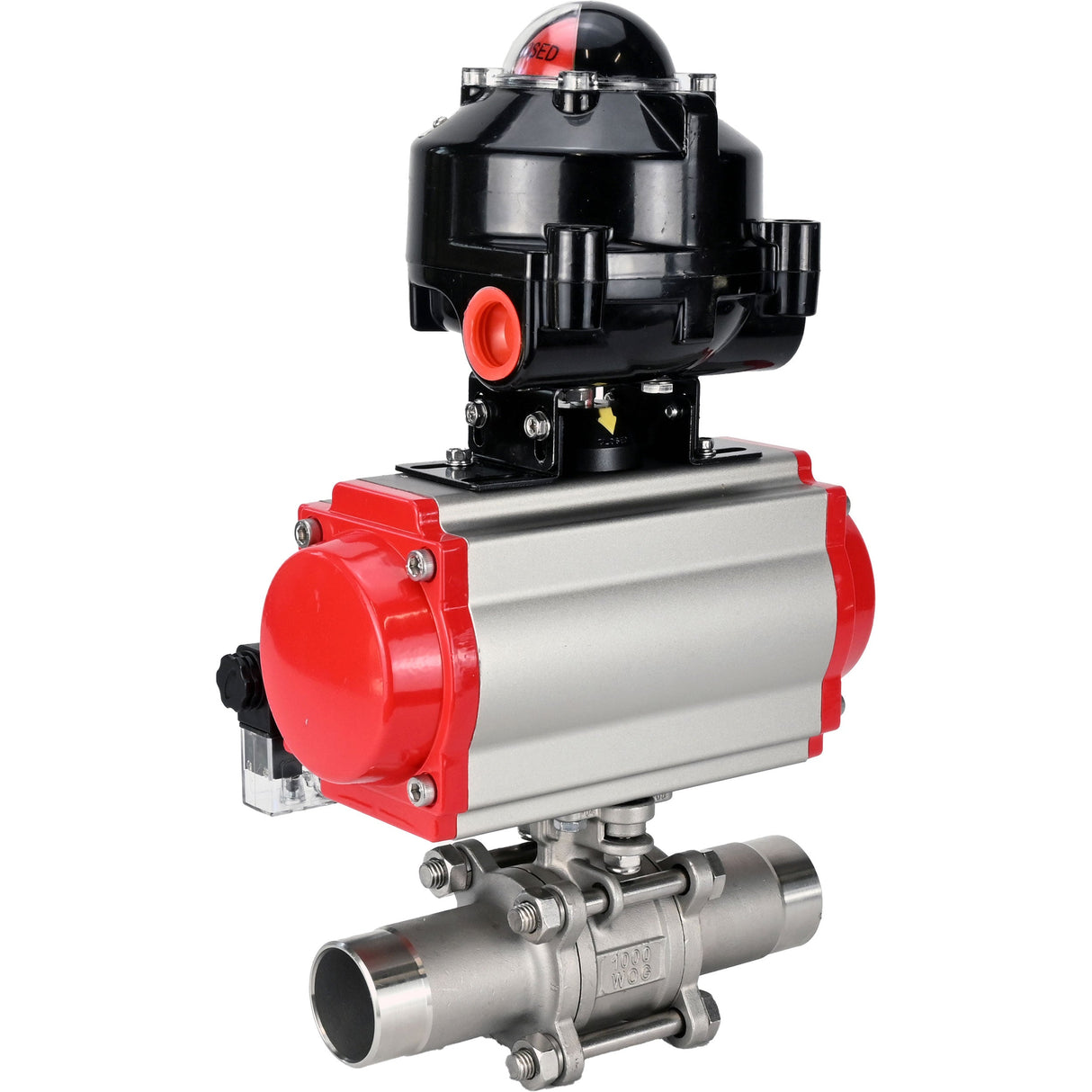 Vannes à boisseau sphérique Elephant BV3131P(3pc)-FP-W-ISO-H LONG DN10-150 passage intégral, corps - acier inoxydable 304, à souder, avec actionneur pneumatique PA-DA, distributeur pneumatique 4M310-08 220V et bloc de fin de course APL-510N EX