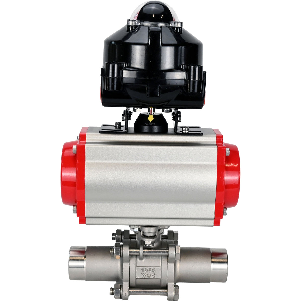 Vannes à boisseau sphérique Elephant BV3131P(3pc)-FP-W-ISO-H LONG DN10-150 passage intégral, corps - acier inoxydable 304, à souder, avec actionneur pneumatique PA-DA, distributeur pneumatique 4M310-08 220V et bloc de fin de course APL-510N EX