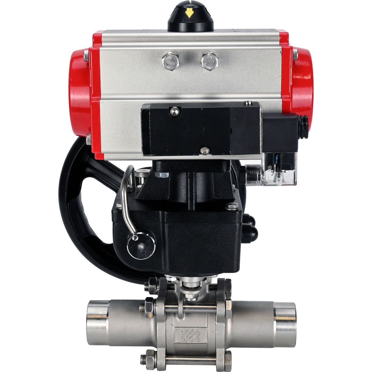 Vannes à boisseau sphérique Elephant BV3131P(3pc)-FP-W-ISO-H LONG à passage intégral, corps - acier inoxydable 304, à souder, avec actionneur pneumatique PA-DA, distributeur pneumatique 4M310-08 24V et réducteur MON
