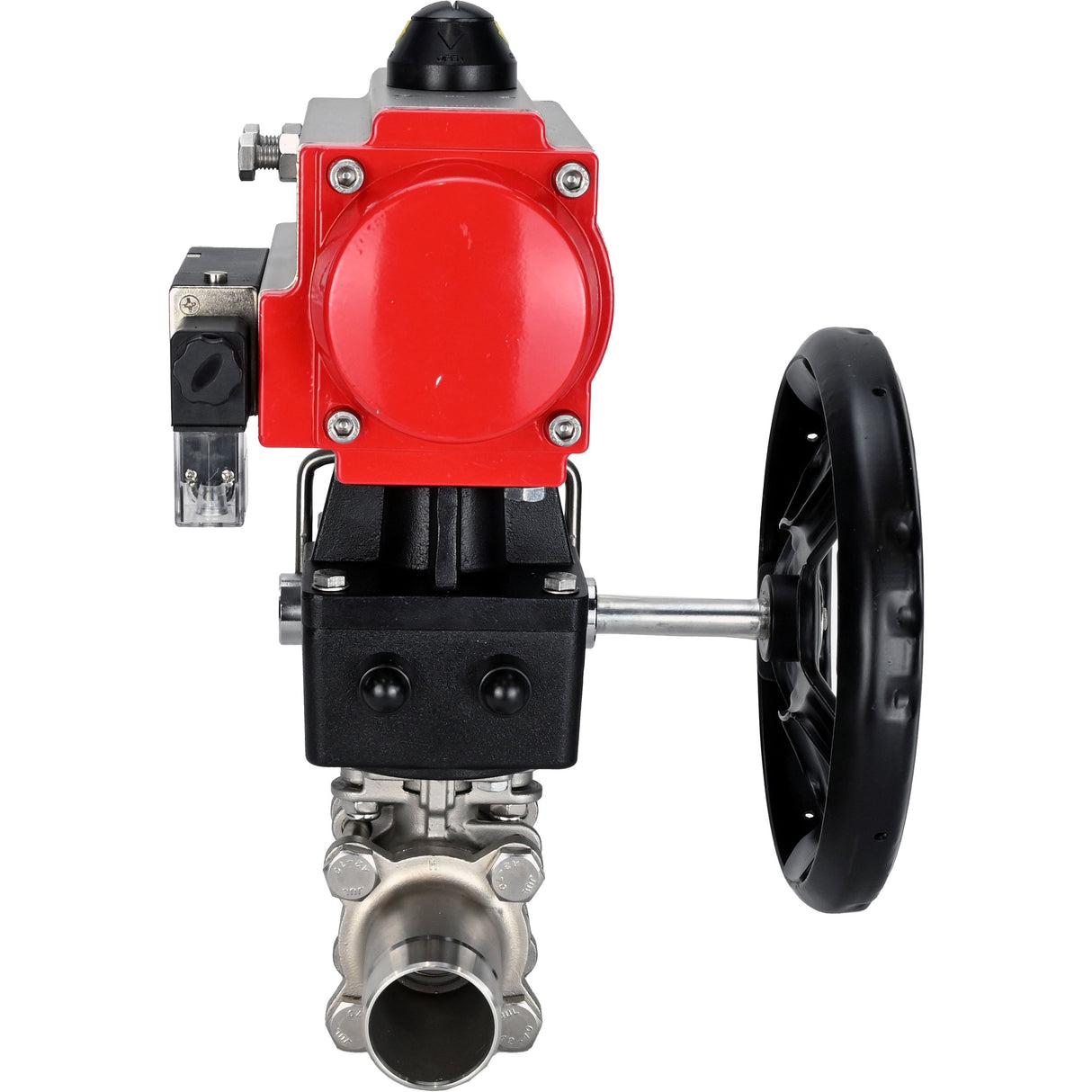 Vannes à boisseau sphérique Elephant BV3131P(3pc)-FP-W-ISO-H LONG à passage intégral, corps - acier inoxydable 304, à souder, avec actionneur pneumatique PA-DA, distributeur pneumatique 4M310-08 24V et réducteur MON