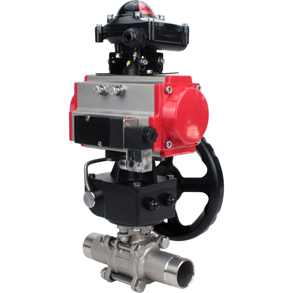 Ball valves Elephant BV3131P(3pc)-FP-W-ISO-H LONG DN50-150 full bore, body - stainless steel 304, for welding, with PA-DA pneumatic actuator, pneumatic distributor 4M310-08 24V, MON gearbox and block limit switches APL-210N