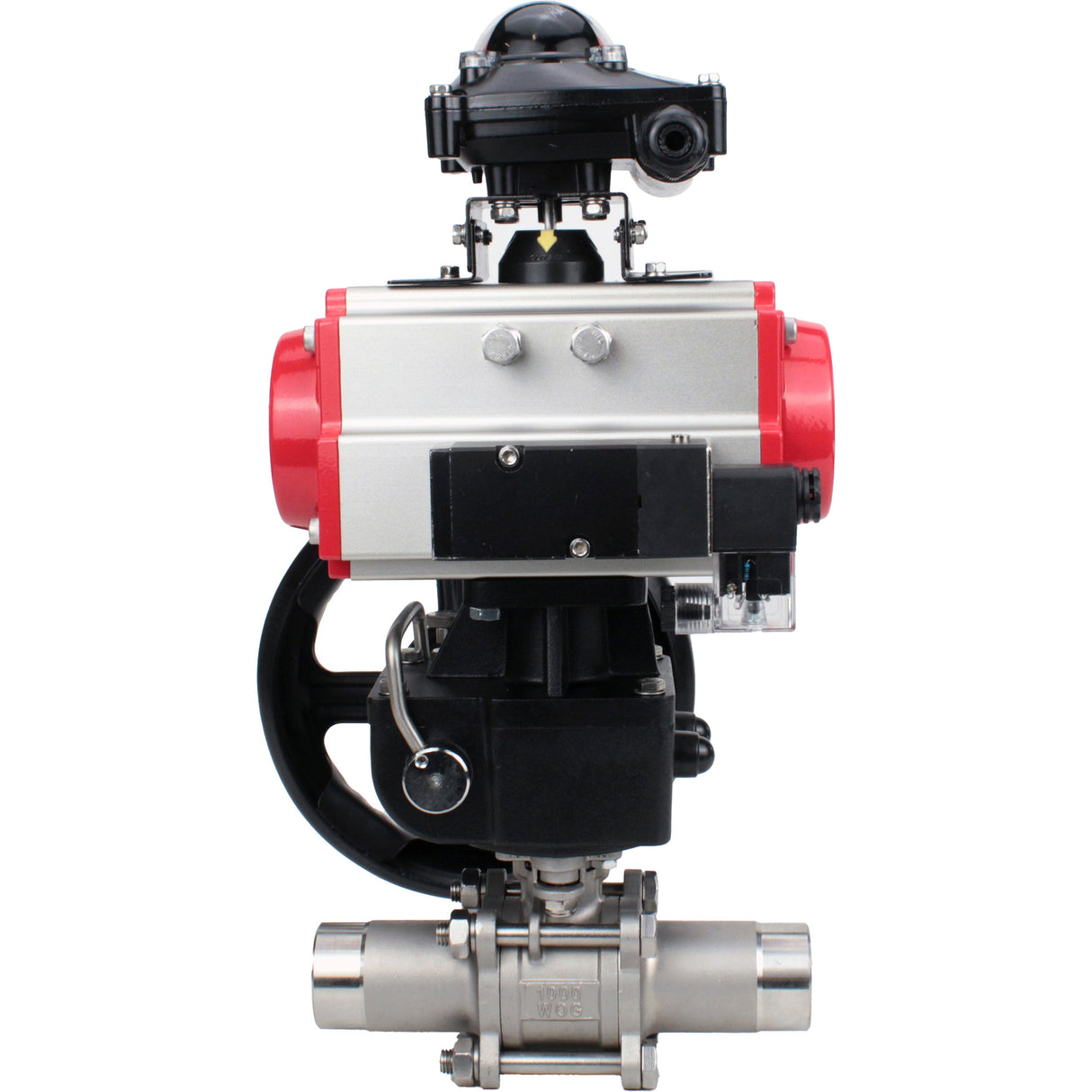 Ball valves Elephant BV3232P(3pc)-FP-W-ISO-H LONG DN50-150 full bore, body - stainless steel 316, welded, with pneumatic actuator PA-DA, pneumatic distributor 4M310-08 220V, MON gearbox and block limit switches APL-210N