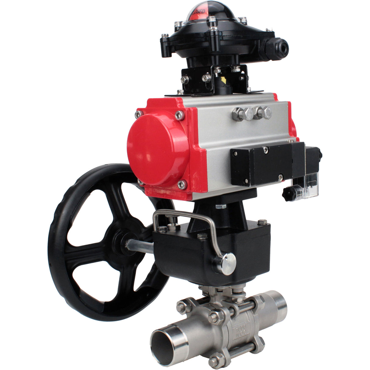 Ball valves Elephant BV3232P(3pc)-FP-W-ISO-H LONG DN50-150 full bore, body - stainless steel 316, welded, with pneumatic actuator PA-DA, pneumatic distributor 4M310-08 220V, MON gearbox and block limit switches APL-210N