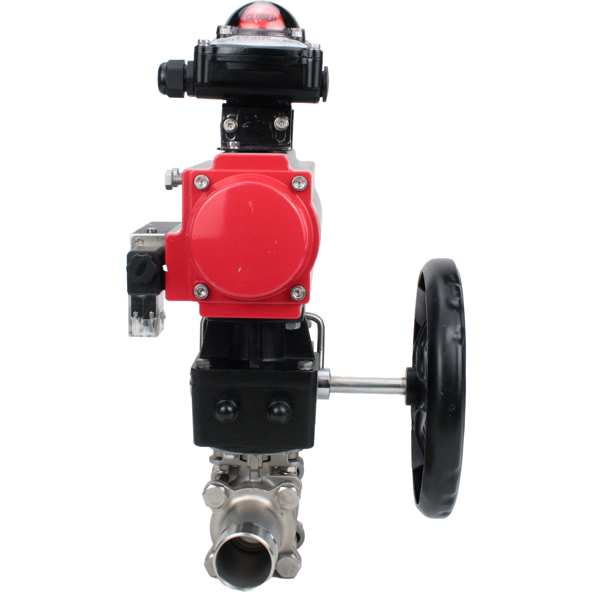 Ball valves Elephant BV3232P(3pc)-FP-W-ISO-H LONG DN50-150 full bore, body - stainless steel 316, for welding, with PA-DA pneumatic actuator, pneumatic distributor 4M310-08 24V, MON gearbox and block limit switches APL-210N