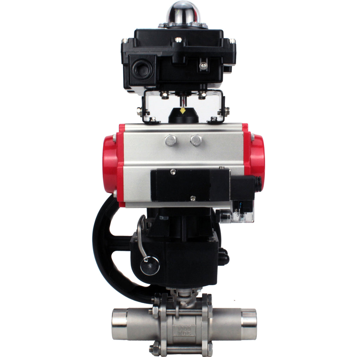 Ball valves Elephant BV3232P(3pc)-FP-W-ISO-H LONG DN50-150 full bore, body - stainless steel 316, welded, with pneumatic actuator PA-DA, pneumatic distributor 4M310-08 220V, MON gearbox and block limit switches APL-410N EX