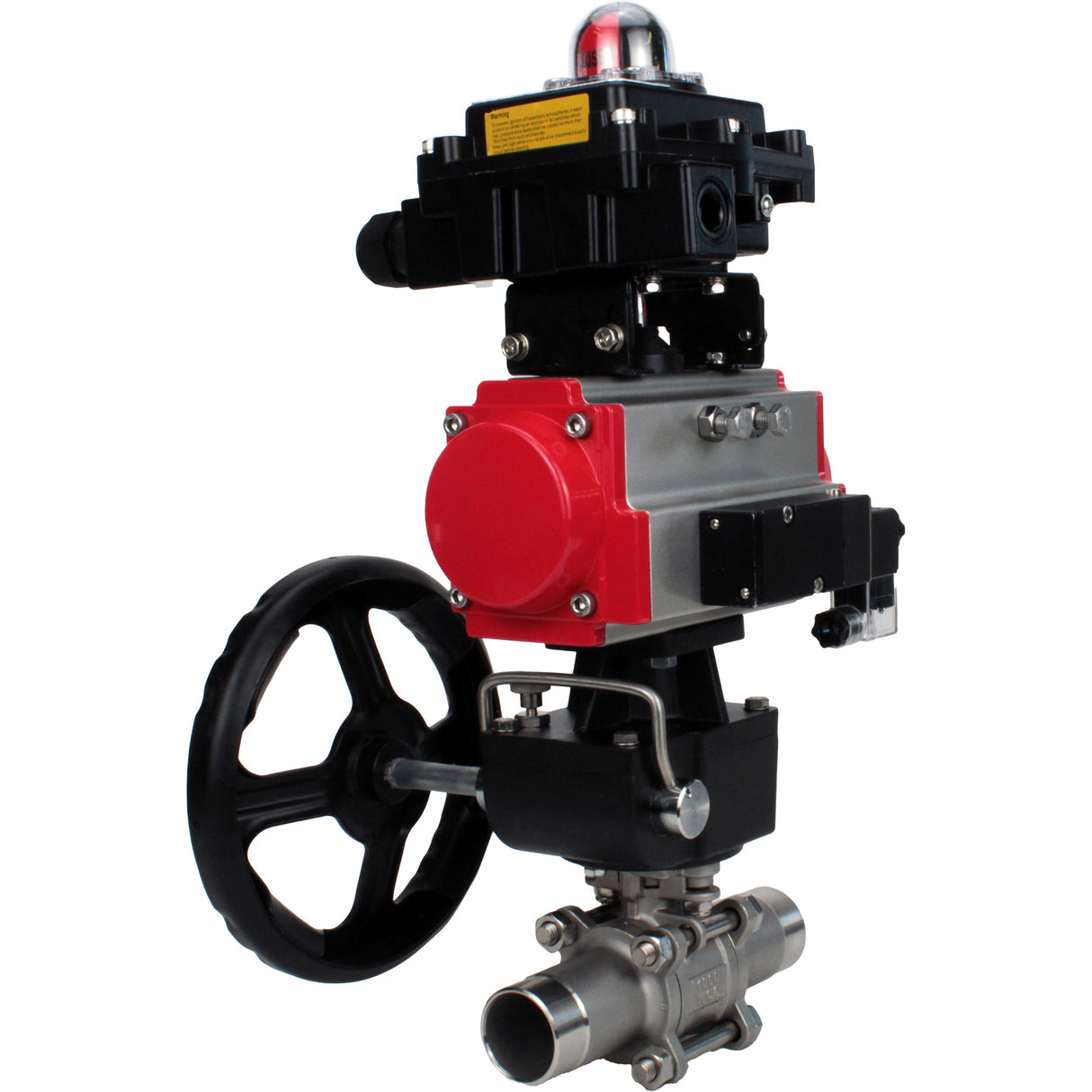 Ball valves Elephant BV3232P(3pc)-FP-W-ISO-H LONG DN50-150 full bore, body - stainless steel 316, for welding, with PA-DA pneumatic actuator, pneumatic distributor 4M310-08 24V, MON gearbox and block limit switches APL-410N EX