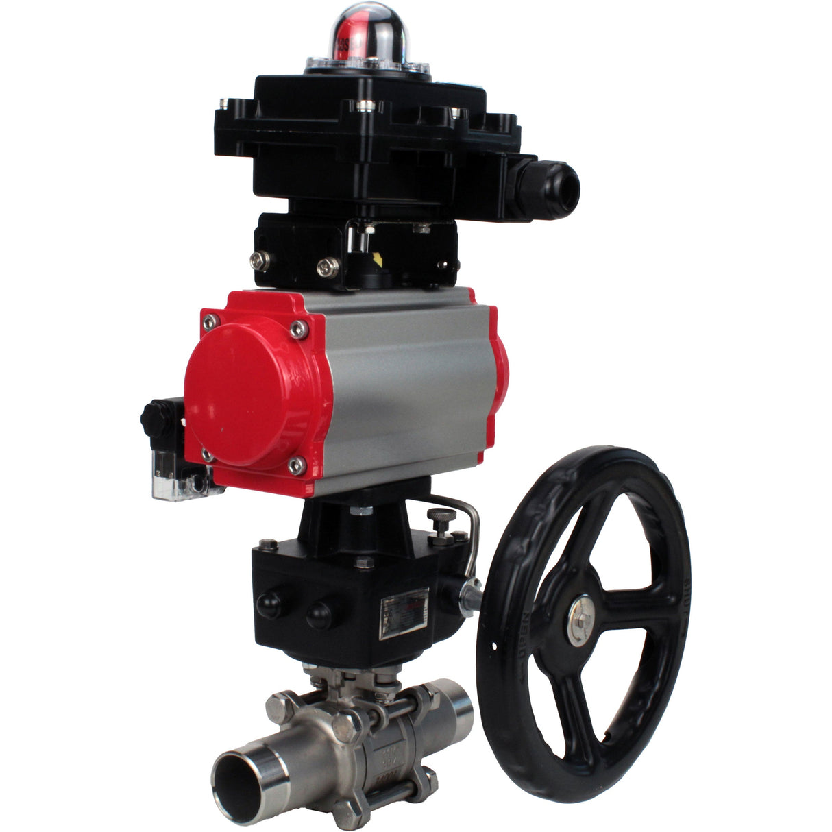 Ball valves Elephant BV3232P(3pc)-FP-W-ISO-H LONG DN50-150 full bore, body - stainless steel 316, welded, with pneumatic actuator PA-DA, pneumatic distributor 4M310-08 220V, MON gearbox and block limit switches APL-410N EX