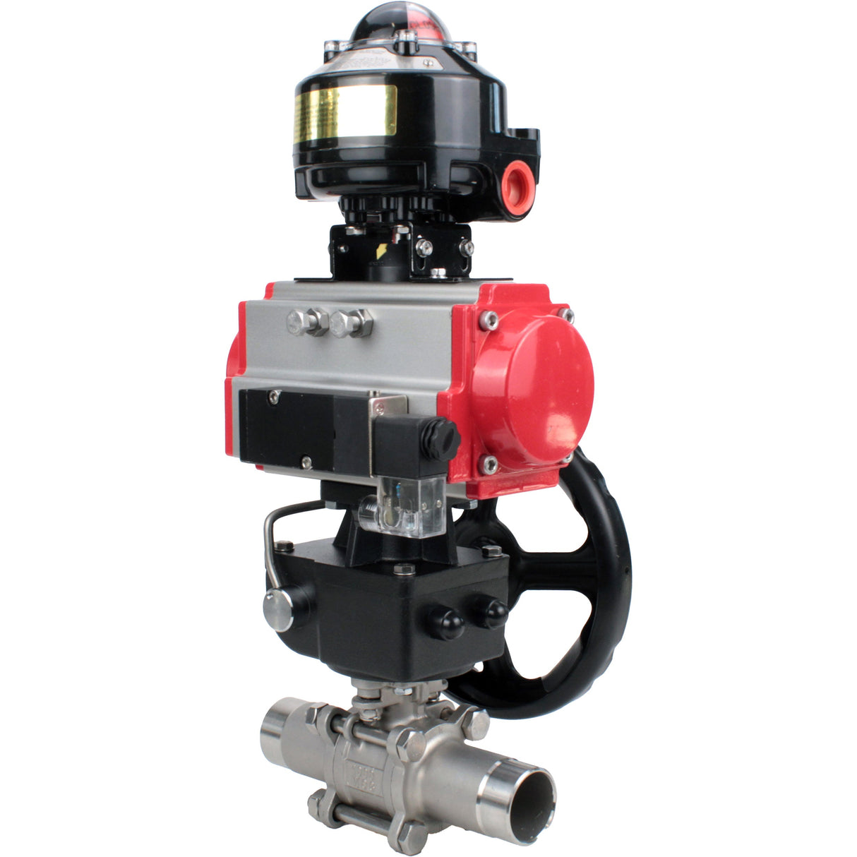 Ball valves Elephant BV3232P(3pc)-FP-W-ISO-H LONG DN50-150 full bore, body - stainless steel 316, for welding, with PA-DA pneumatic actuator, pneumatic distributor 4M310-08 24V, MON gearbox and block limit switches APL-510N EX
