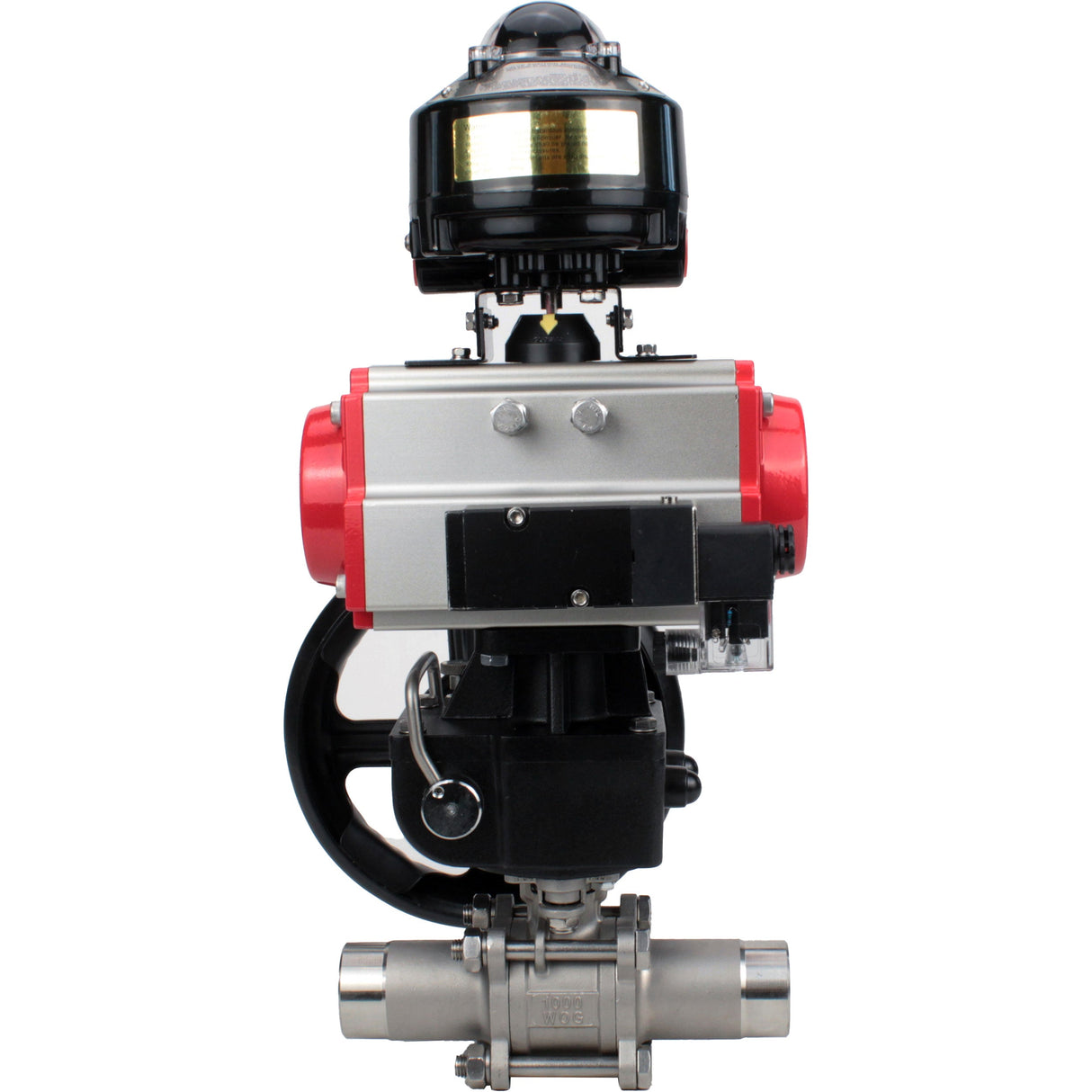 Ball valves Elephant BV3232P(3pc)-FP-W-ISO-H LONG DN50-150 full bore, body - stainless steel 316, for welding, with PA-DA pneumatic actuator, pneumatic distributor 4M310-08 24V, MON gearbox and block limit switches APL-510N EX