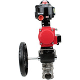 Ball valves Elephant BV3232P(3pc)-FP-W-ISO-H LONG DN50-150 full bore, body - stainless steel 316, for welding, with PA-DA pneumatic actuator, pneumatic distributor 4M310-08 24V, MON gearbox and block limit switches APL-510N EX