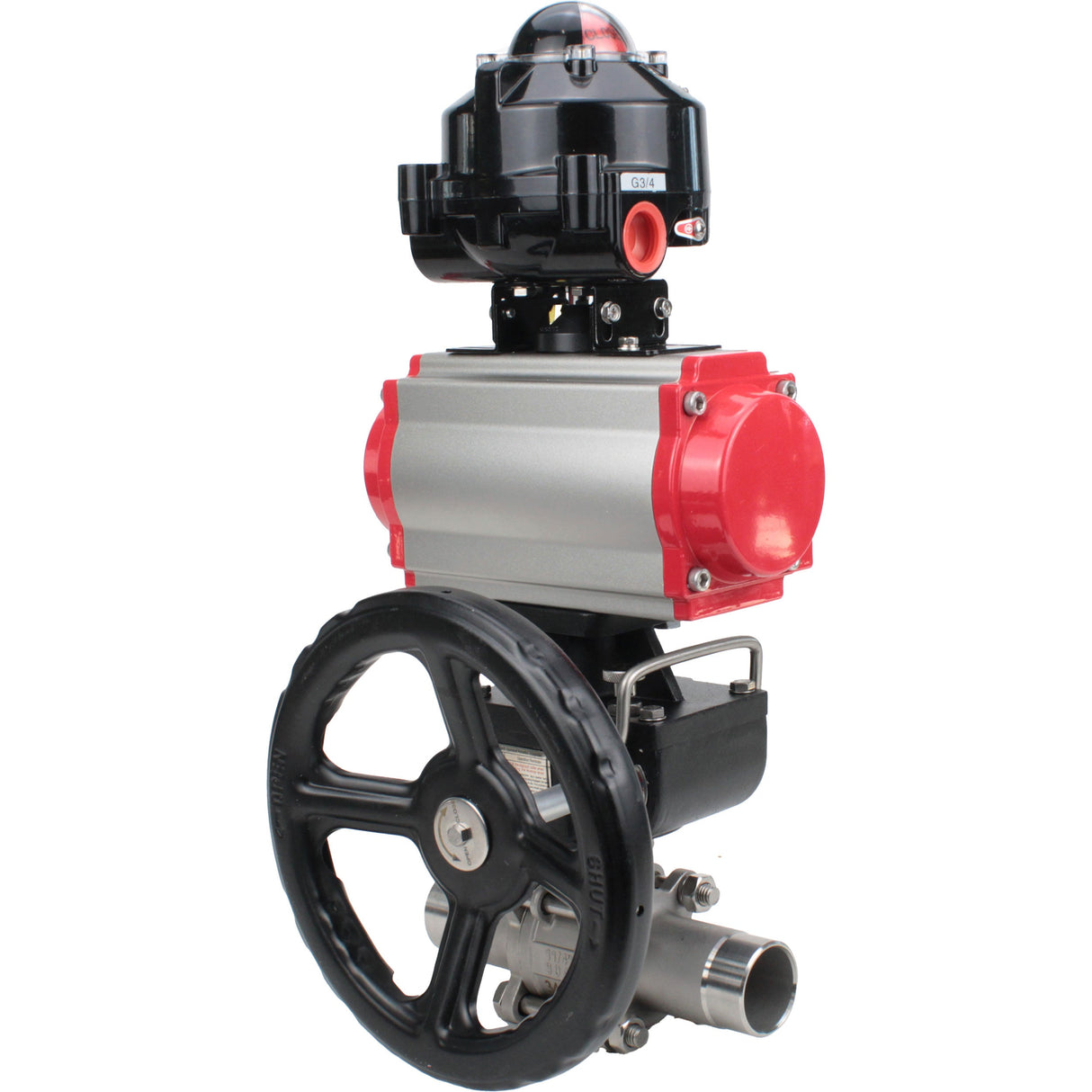 Ball valves Elephant BV3232P(3pc)-FP-W-ISO-H LONG DN50-150 full bore, body - stainless steel 316, welded, with pneumatic actuator PA-DA, pneumatic distributor 4M310-08 220V, MON gearbox and block limit switches APL-510N EX
