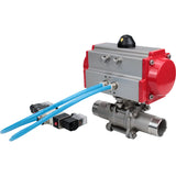 Vannes à boisseau sphérique Elephant BV3131P(3pc)-FP-W-ISO-H LONG passage intégral, corps - acier inoxydable 304, à souder, avec actionneur pneumatique Elephant PA-SA et distributeur pneumatique 4V320-08 220V