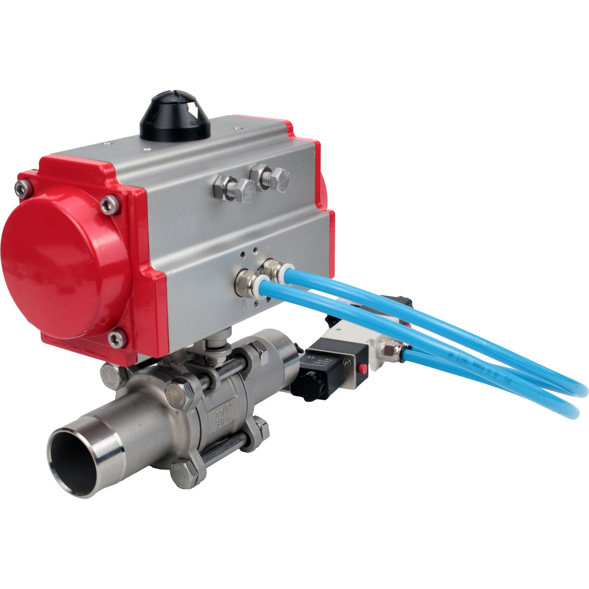 Vannes à boisseau sphérique Elephant BV3131P(3pc)-FP-W-ISO-H LONG passage intégral, corps - acier inoxydable 304, à souder, avec actionneur pneumatique Elephant PA-SA et distributeur pneumatique 4V320-10 220V