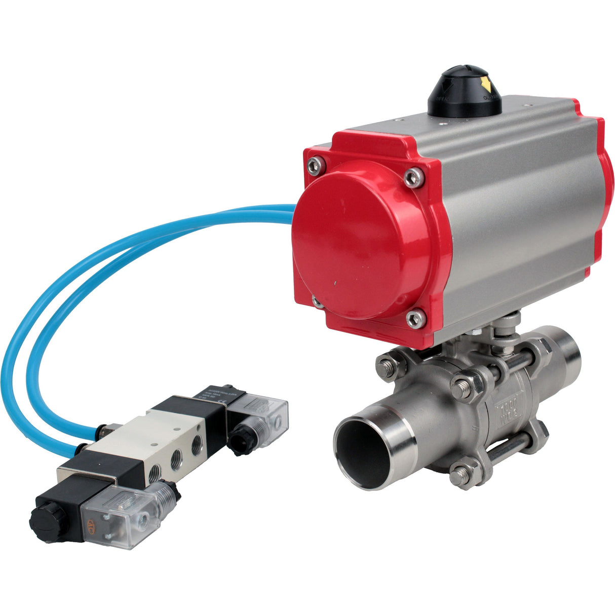 Vannes à boisseau sphérique Elephant BV3131P(3pc)-FP-W-ISO-H LONG passage intégral, corps - acier inoxydable 304, à souder, avec actionneur pneumatique Elephant PA-SA et distributeur pneumatique 4V320-08 220V