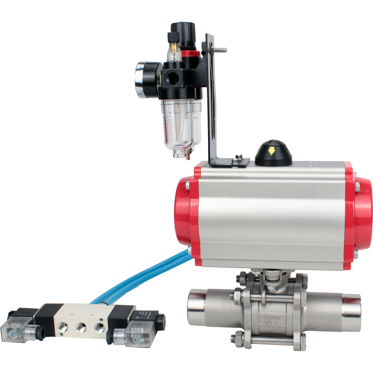Vannes à boisseau sphérique Elephant BV3131P(3pc)-FP-W-ISO-H LONG à passage intégral, corps - acier inoxydable 304, à souder, avec actionneur pneumatique Elephant PA-SA, distributeur pneumatique 4V320-10 220V et BPV AFC2000