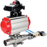 Vannes à boisseau sphérique Elephant BV3131P(3pc)-FP-W-ISO-H LONG à passage intégral, corps - acier inoxydable 304, soudé, avec actionneur pneumatique Elephant PA-SA, distributeur pneumatique 4V320-10 220V et bloc de fin de course APL-210N